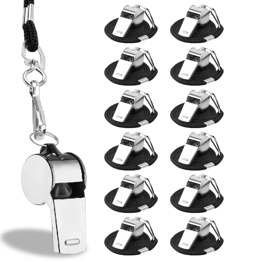 12-Pack Referee Whistle Set – Loud Sports Whistles for Coaches, Teachers, Referees, Soccer, Basketball, Football, Lifeguards – Durable Whistles with Lanyard (Silver）