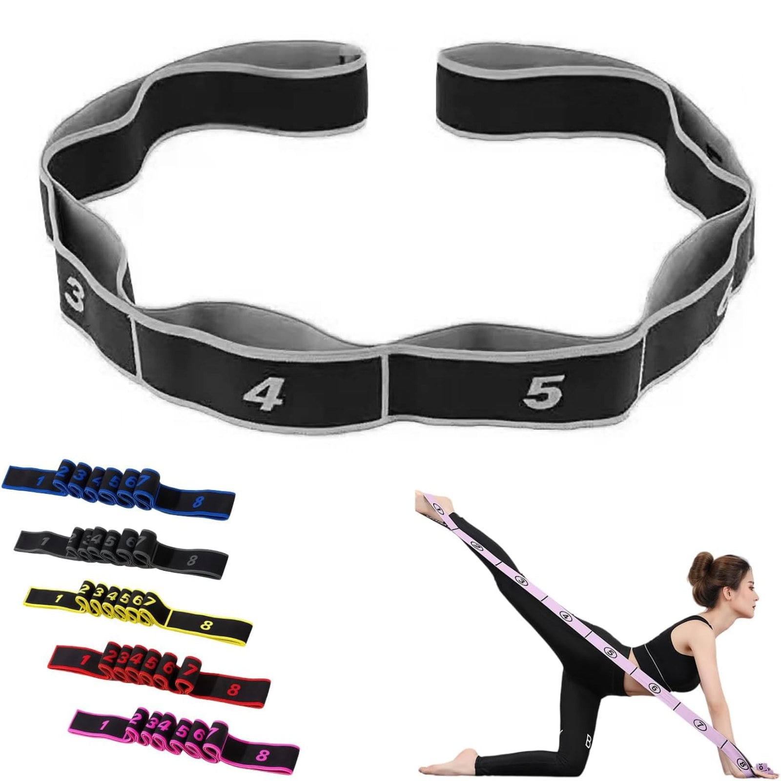 2026 Upgrade Fitness Resistance Band for Stretching and Yoga, Elastic Yoga Stretching Strap with Loops Handle, Adjustable Leg Stretcher Bands for Full Body Stretching Shaping (Purple)