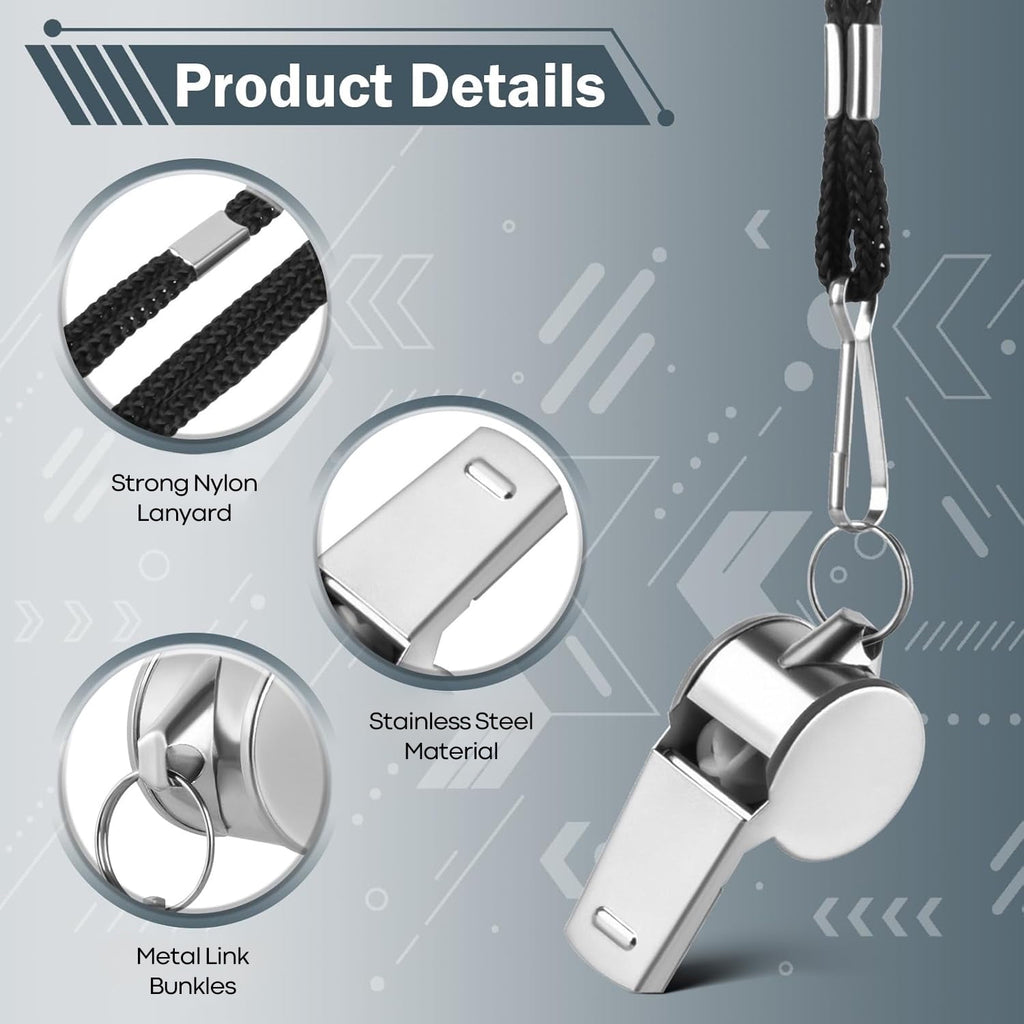 12-Pack Referee Whistle Set – Loud Sports Whistles for Coaches, Teachers, Referees, Soccer, Basketball, Football, Lifeguards – Durable Whistles with Lanyard (Silver）