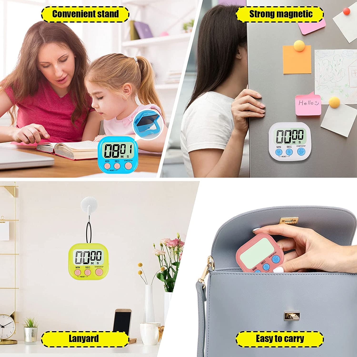 DISEN 4-Piece Multi-Function Digital Kitchen Timer - Stopwatch Count Up and Down
