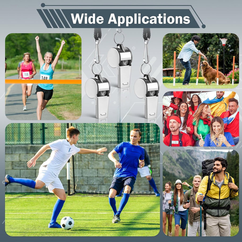 12-Pack Referee Whistle Set – Loud Sports Whistles for Coaches, Teachers, Referees, Soccer, Basketball, Football, Lifeguards – Durable Whistles with Lanyard (Silver）
