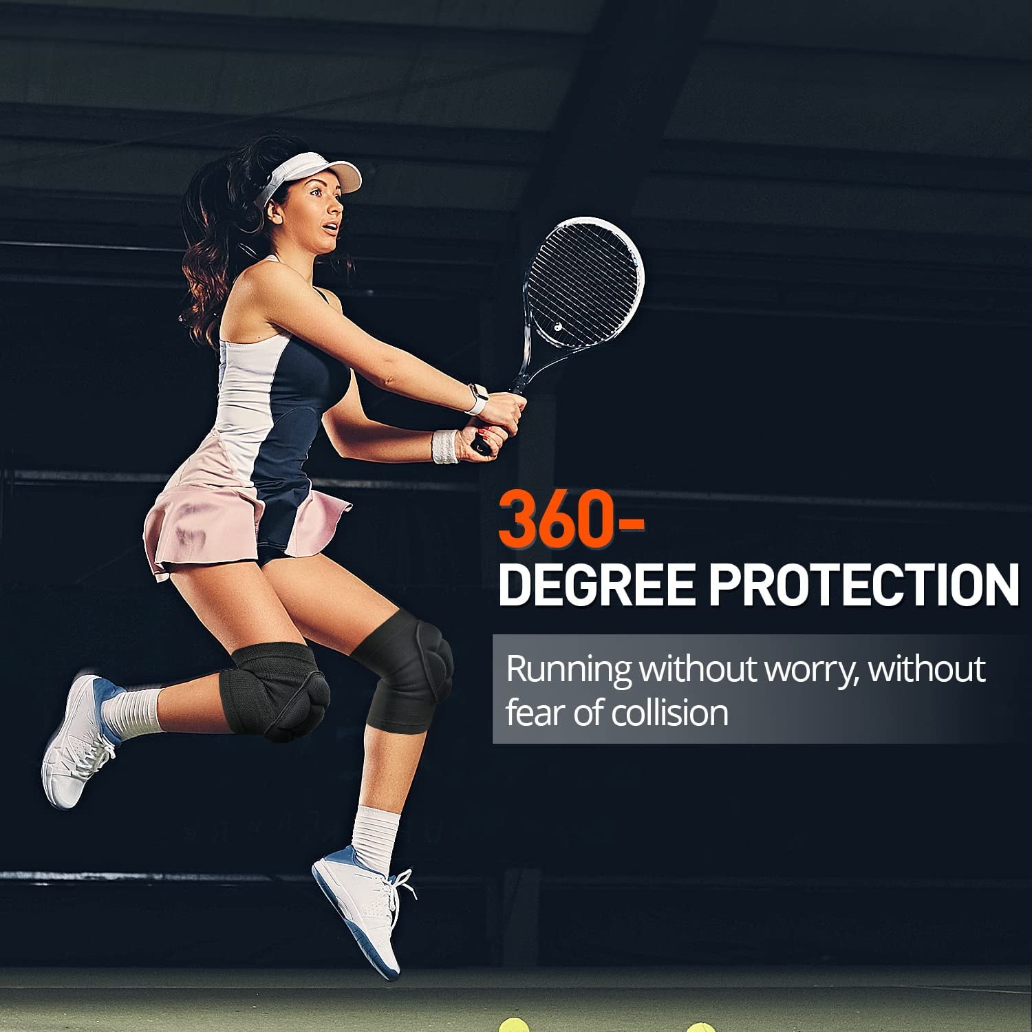 2 PCS Volleyball Knee Pads for Men Women, Thick Sponge Collision Avoidance Warm, Anti-Slip Knee Sleeve, for Football, Yoga, Dance, Work, Gardening(L,Black)SUITABLE FOR LEGCIRCUMFERENCE 42~48