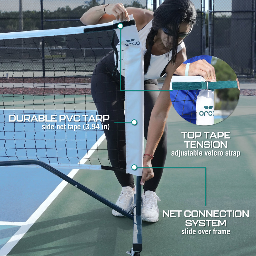 2-in-1 Pickleball Net 22-ft Full Court Meets USAPA Regulations and 11-ft Half Court Net Set with Steel Frame Poles & Locking Wheels Games by ORCA