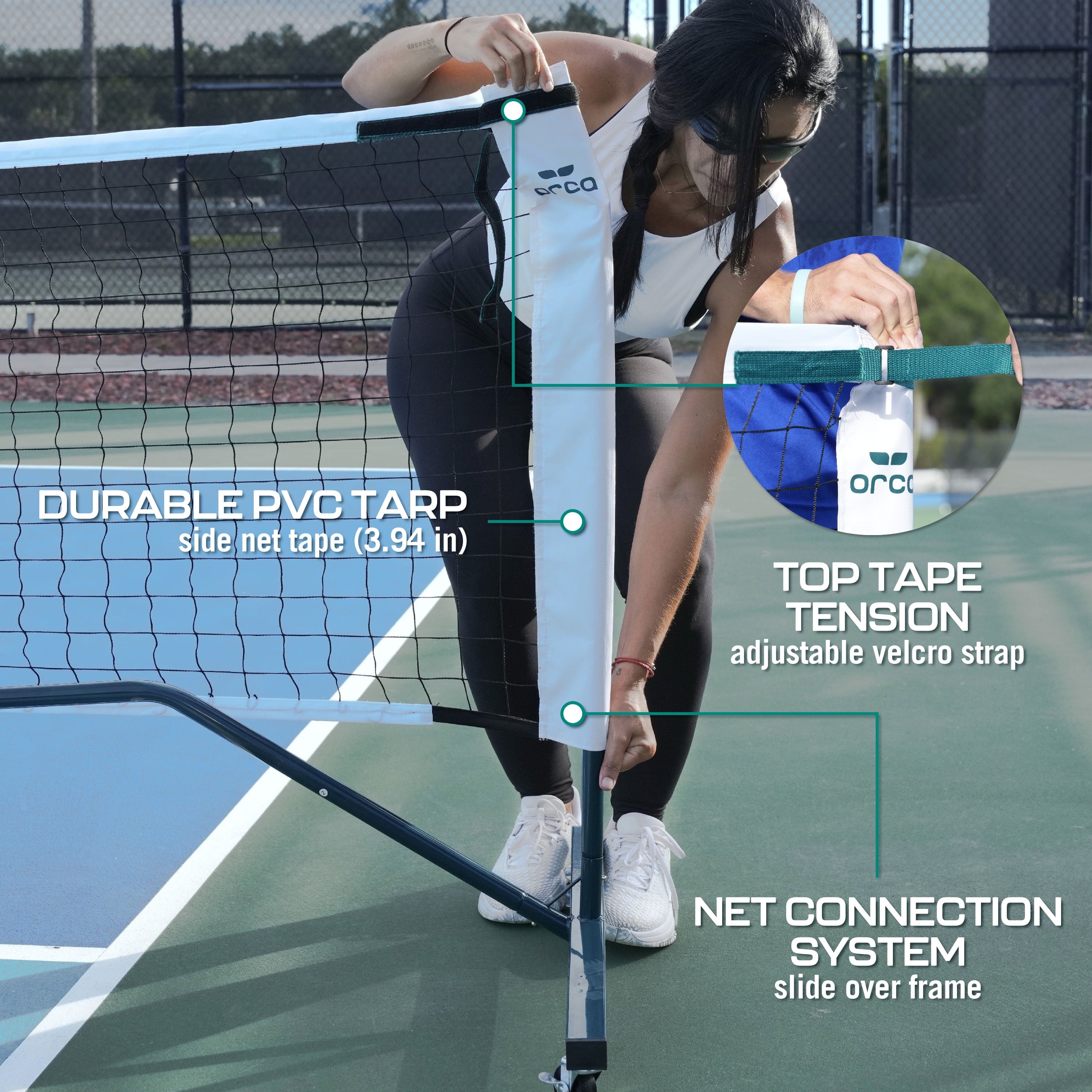 2-in-1 Pickleball Net 22-ft Full Court Meets USAPA Regulations and 11-ft Half Court Net Set with Steel Frame Poles & Locking Wheels Games by ORCA