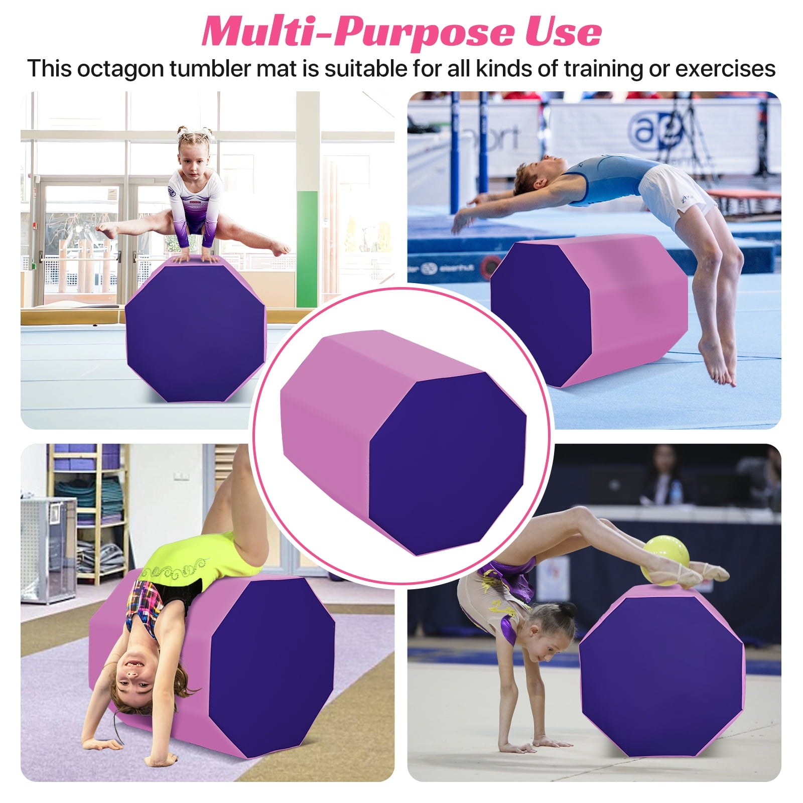 24.4" x 25.6" Gymnastics Octagon Mat Octagon Tumbler Tumbling Mats  for Gymnastics Gym Fitness Home,Pink