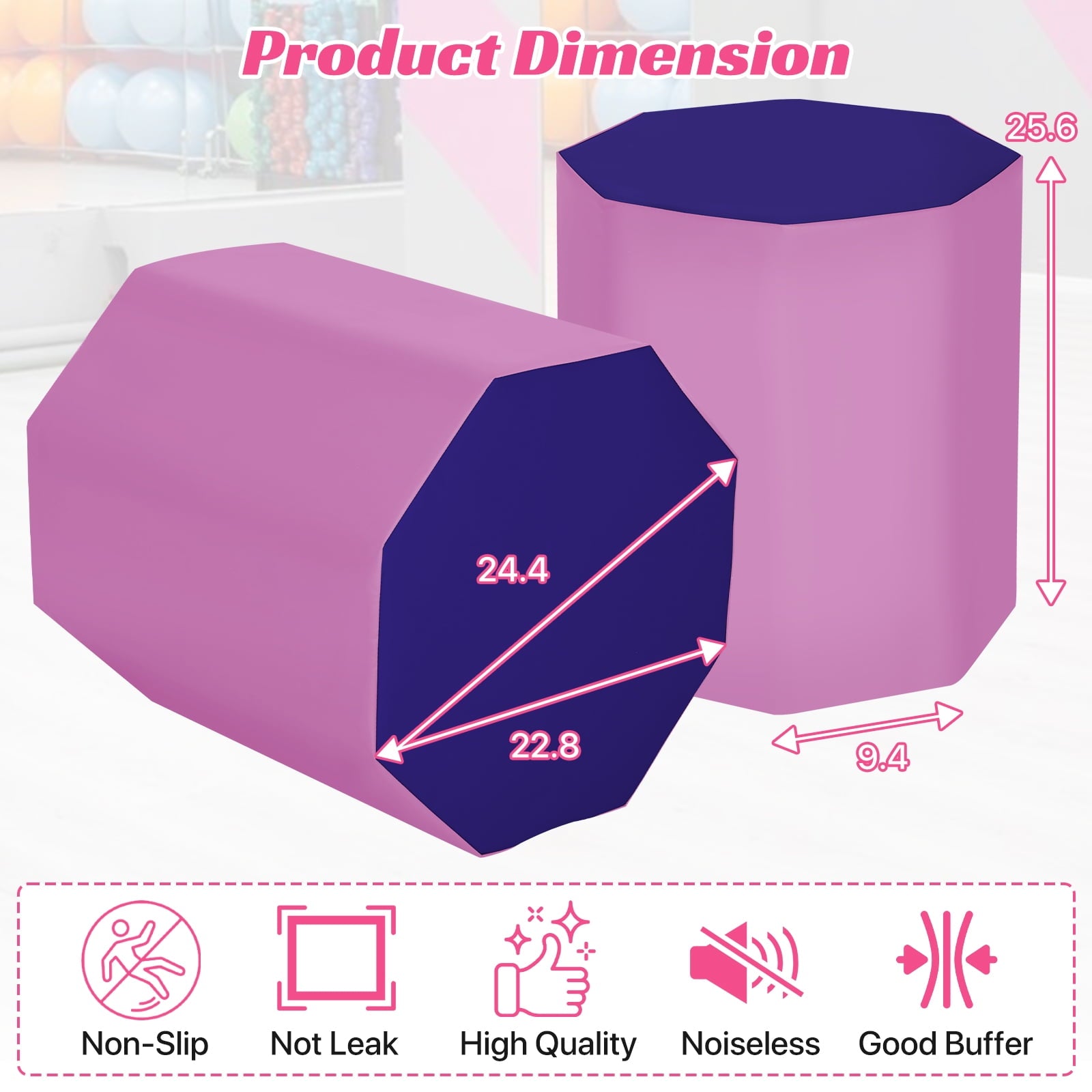 24.4" x 25.6" Gymnastics Octagon Mat Octagon Tumbler Tumbling Mats  for Gymnastics Gym Fitness Home,Pink