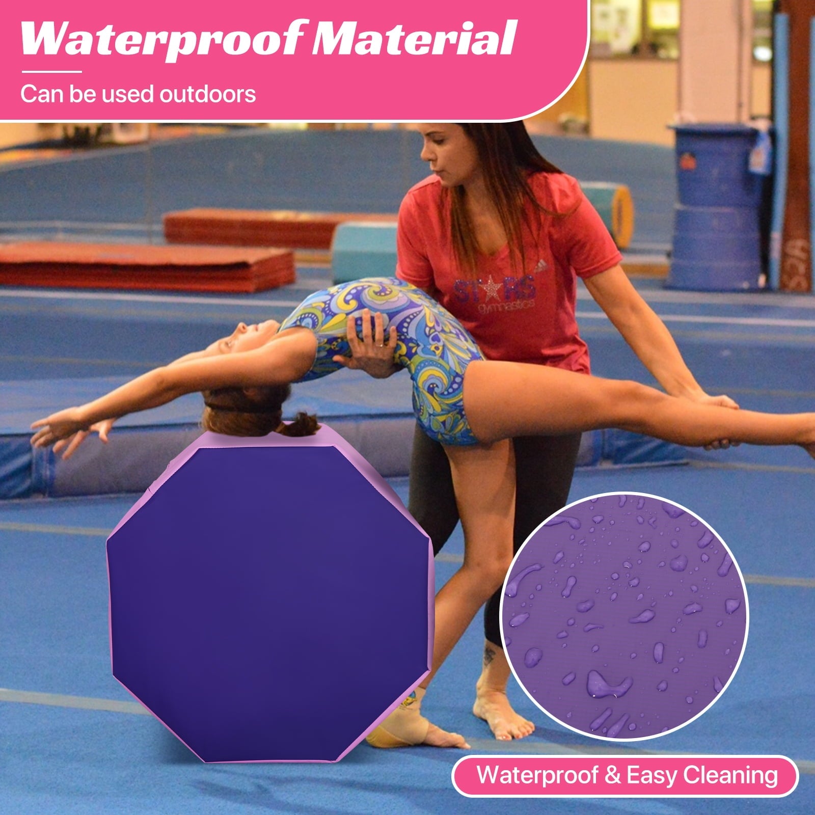 24.4" x 25.6" Gymnastics Octagon Mat Octagon Tumbler Tumbling Mats  for Gymnastics Gym Fitness Home,Pink