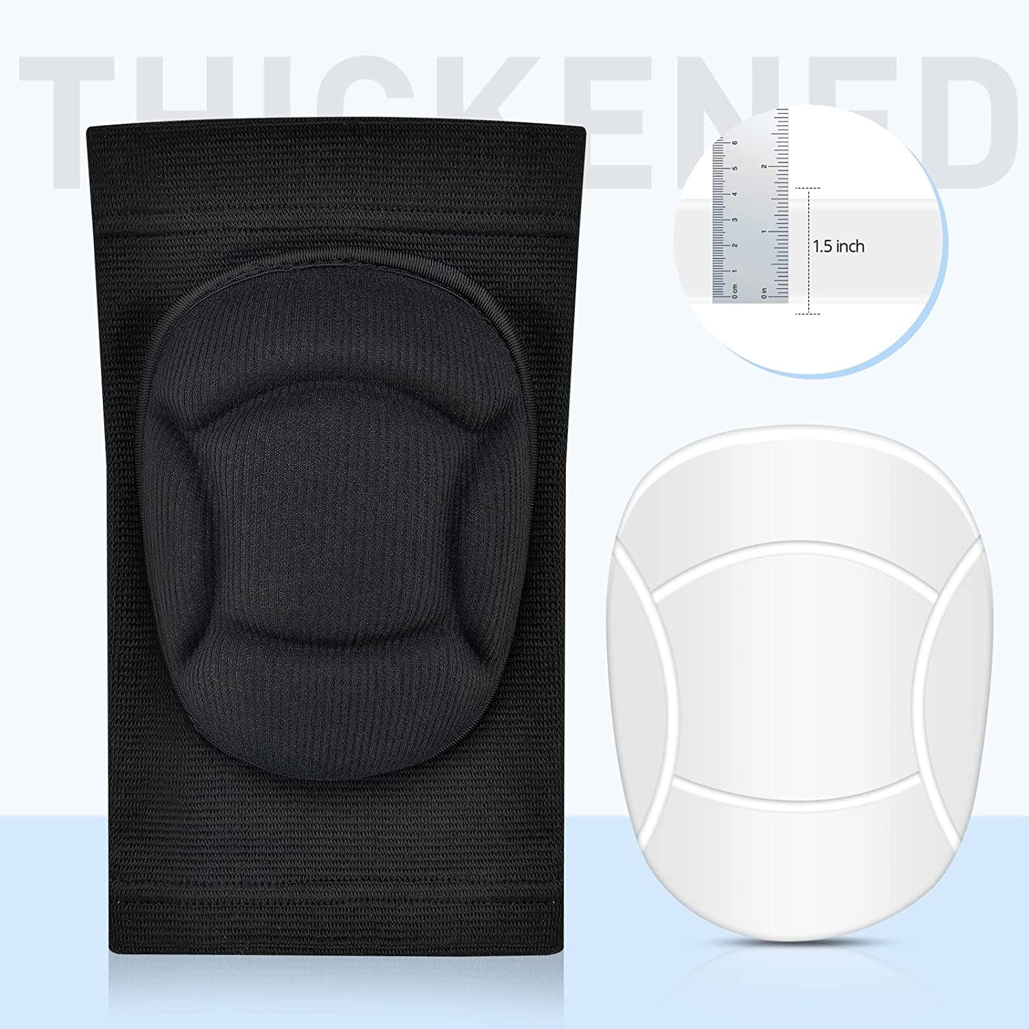 2 PCS Volleyball Knee Pads for Men Women, Thick Sponge Collision Avoidance Warm, Anti-Slip Knee Sleeve, for Football, Yoga, Dance, Work, Gardening(L,Black)SUITABLE FOR LEGCIRCUMFERENCE 42~48