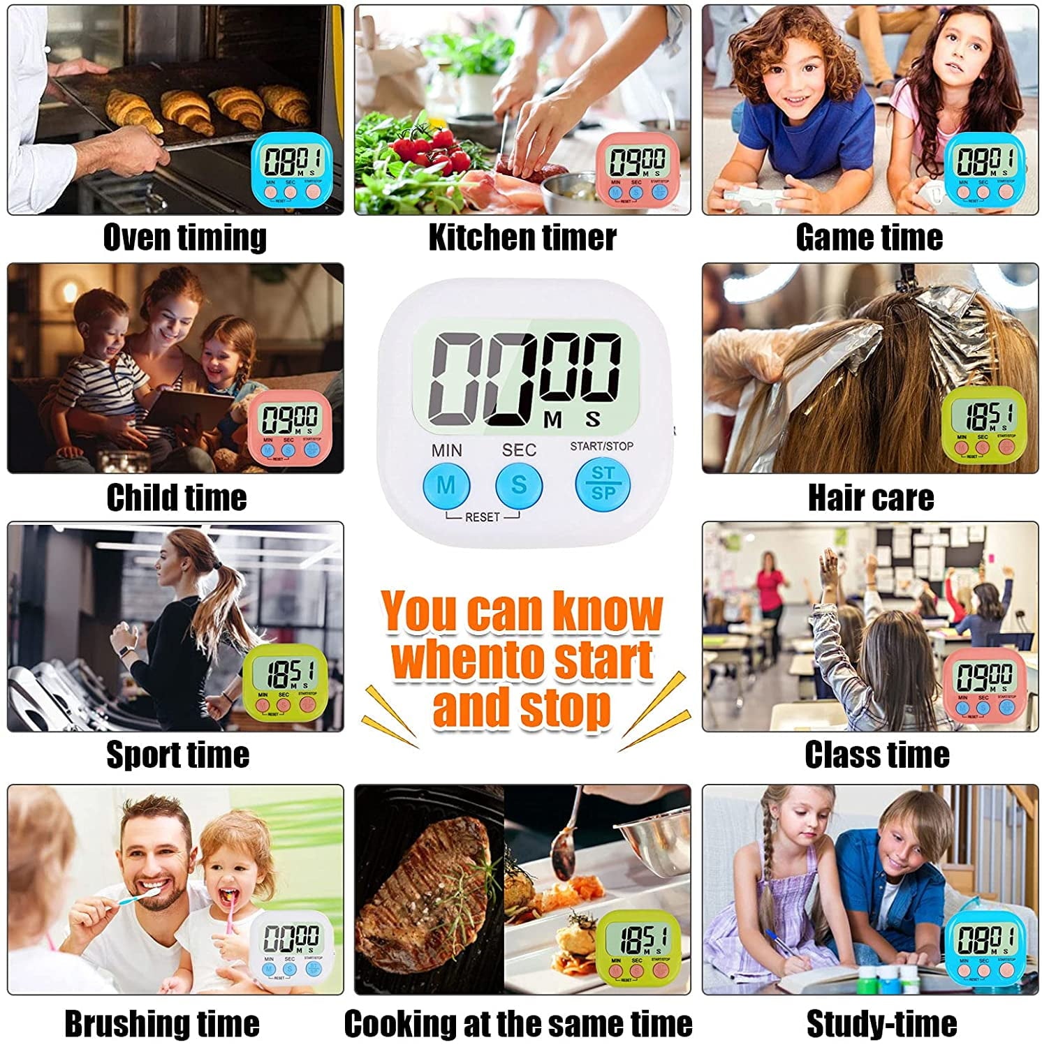 DISEN 4-Piece Multi-Function Digital Kitchen Timer - Stopwatch Count Up and Down
