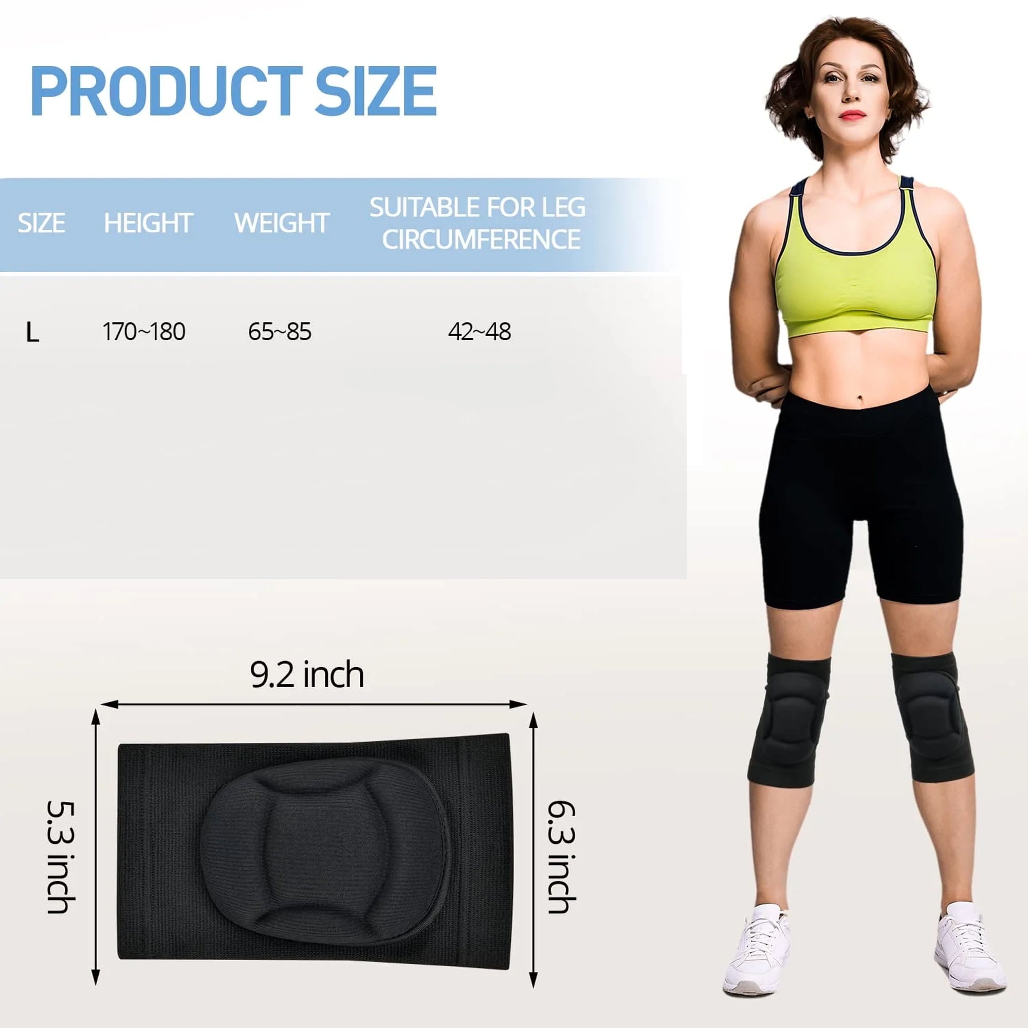 2 PCS Volleyball Knee Pads for Men Women, Thick Sponge Collision Avoidance Warm, Anti-Slip Knee Sleeve, for Football, Yoga, Dance, Work, Gardening(L,Black)SUITABLE FOR LEGCIRCUMFERENCE 42~48