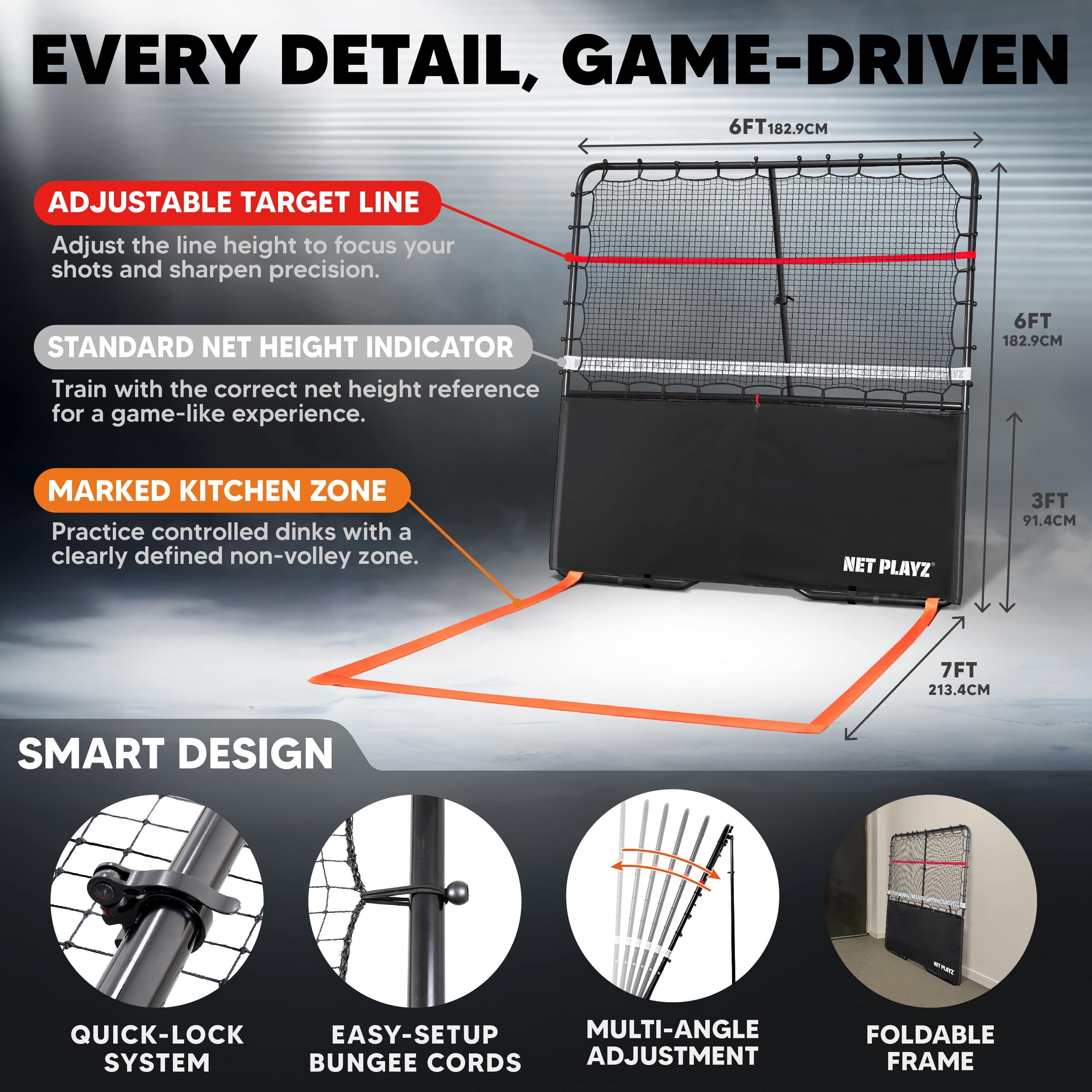 6ft Pickleball Rebounder Training Aid, Adjustable Angle Easy Setup & Storage - Perfect Your Forehands Backhands Dinks Volleys Accuracy Coordination Kitchen Control, Designed for Pickleball